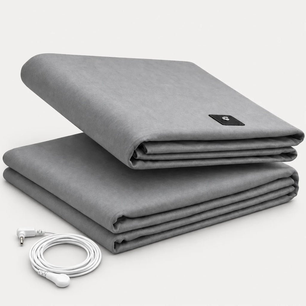 GroundingRhythm™ Fitted Bedsheet | 95% Organic Cotton | 15-Ft Grounding Cord | Antibacterial & Odor-Resistant