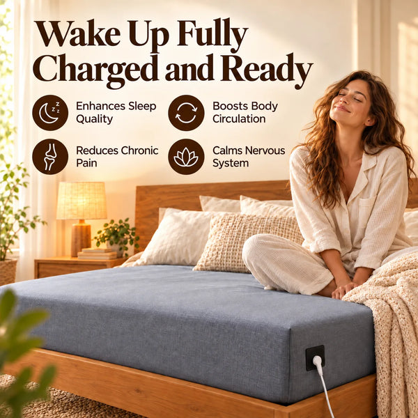 GroundingRhythm™ Fitted Bedsheet | 95% Organic Cotton | 15-Ft Grounding Cord | Antibacterial & Odor-Resistant