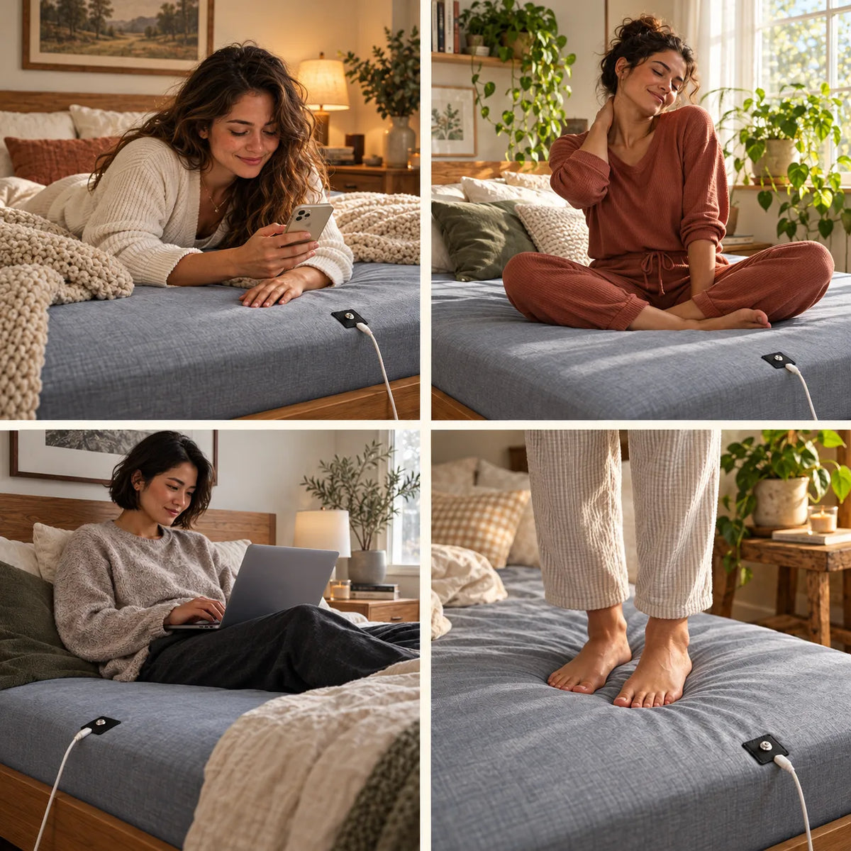 GroundingRhythm™ Fitted Bedsheet | 95% Organic Cotton | 15-Ft Grounding Cord | Antibacterial & Odor-Resistant