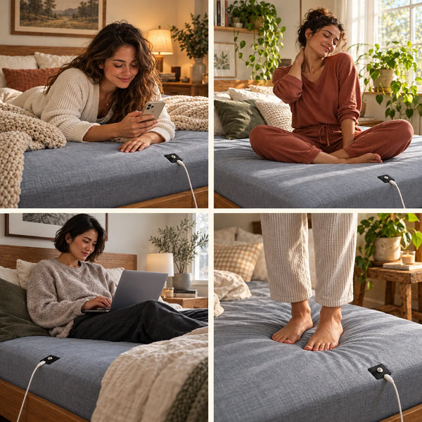 GroundingRhythm™ Fitted Bedsheet | 95% Organic Cotton | 15-Ft Grounding Cord | Antibacterial & Odor-Resistant