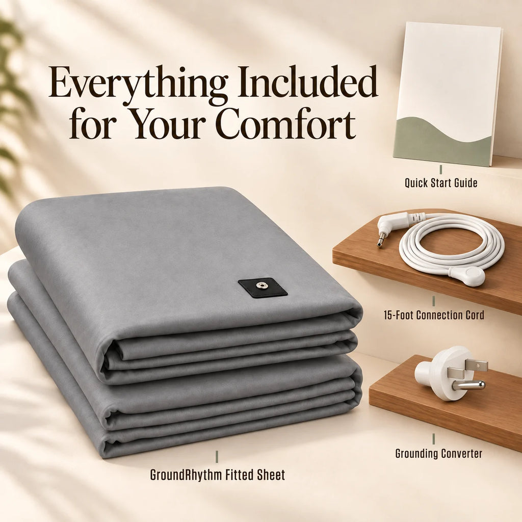 GroundingRhythm™ Fitted Bedsheet | 95% Organic Cotton | 15-Ft Grounding Cord | Antibacterial & Odor-Resistant