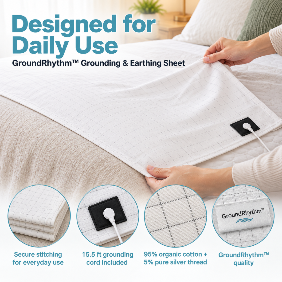 Grounding & Earthing sheet with Silver Fiber & 15.5 ft Cord | Universal Fit