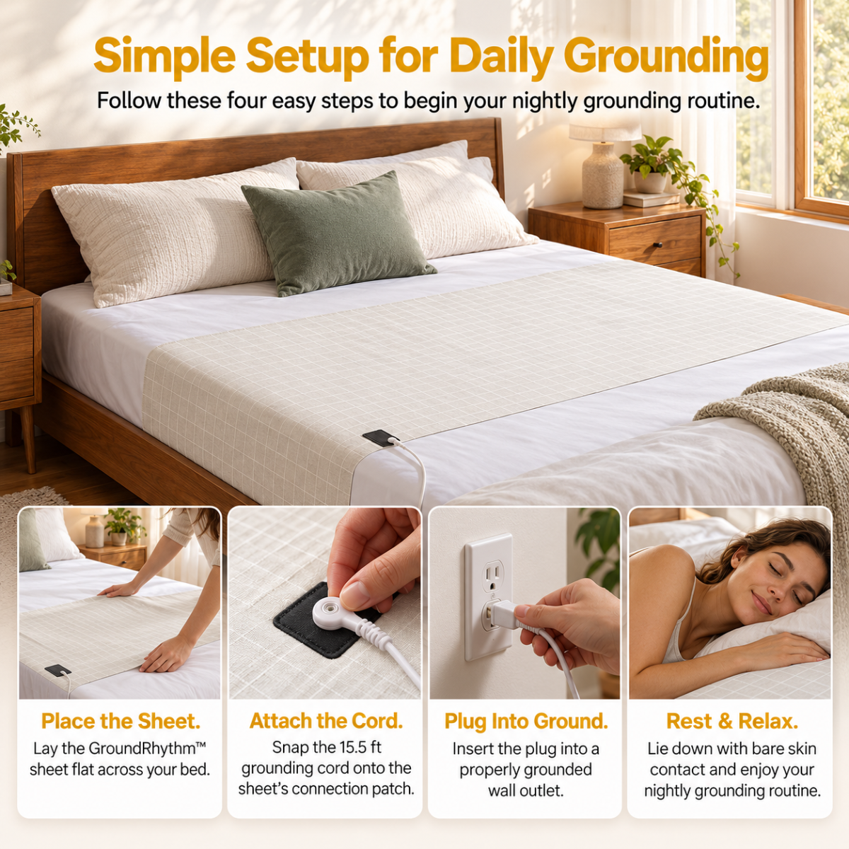 Grounding & Earthing sheet with Silver Fiber & 15.5 ft Cord | Universal Fit